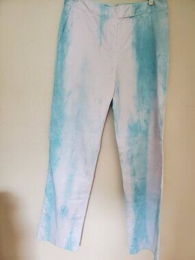 Painted white blue summer beach resort travel pants small Small Med 6 tie dyed